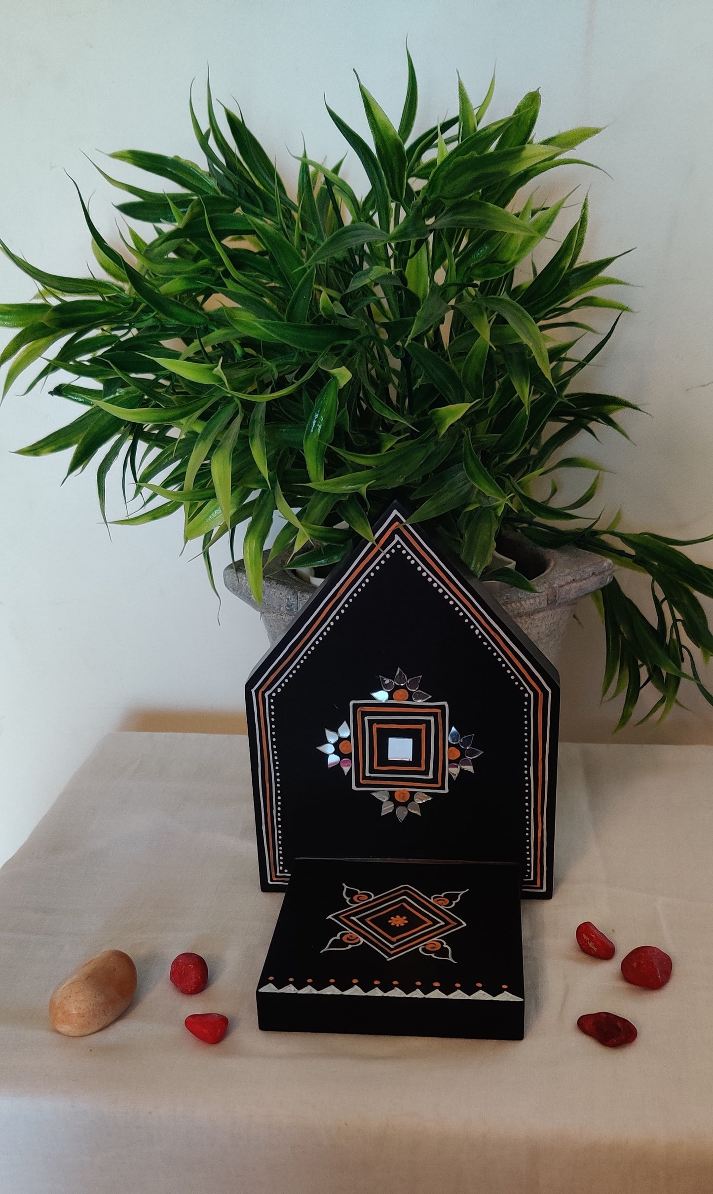 Kutty Maadam - Dark Brown - Sacred Squares(Orange) - Set Of 2