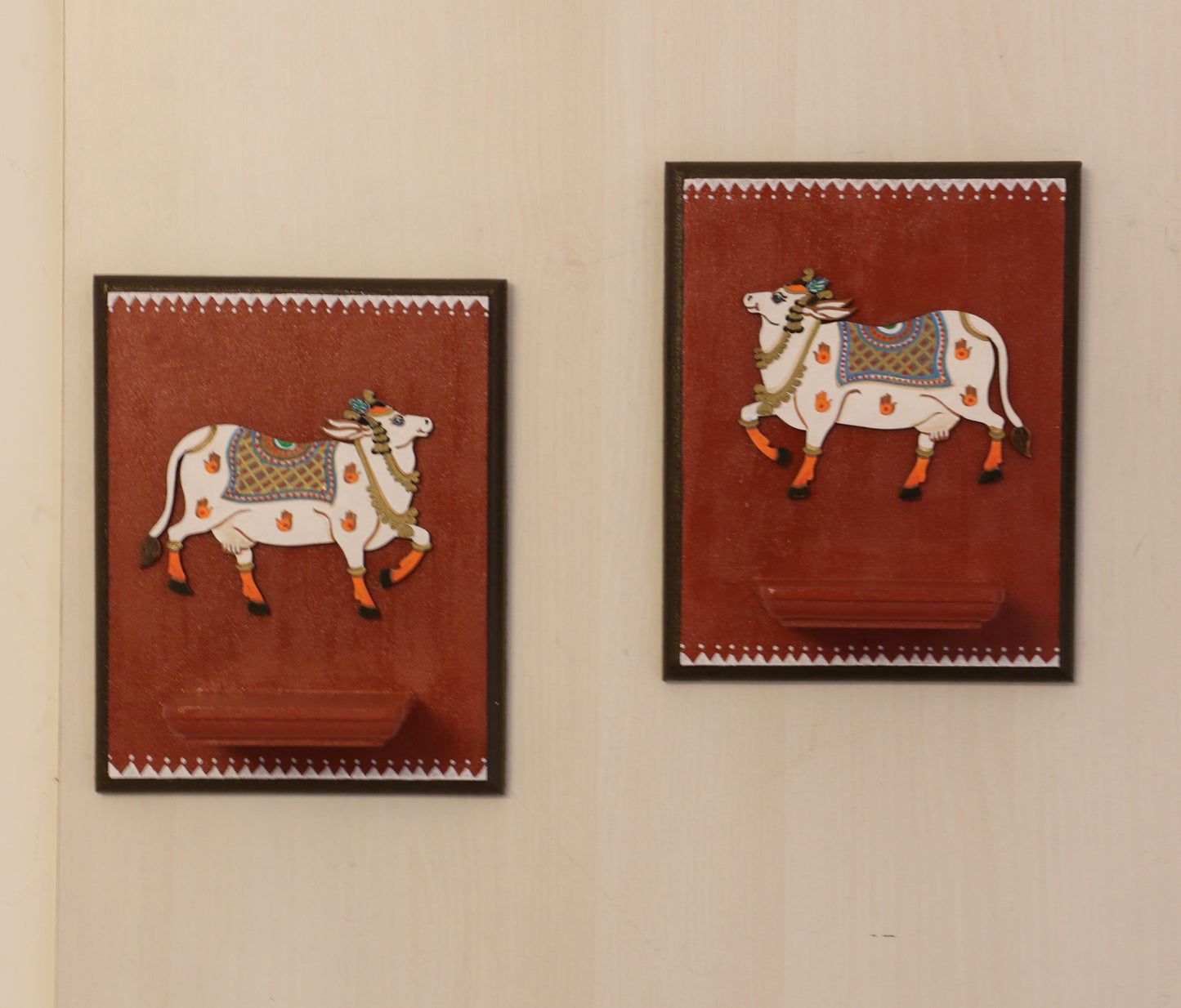 Pichwai Cow - Terracota Red Aura - Set Of 2