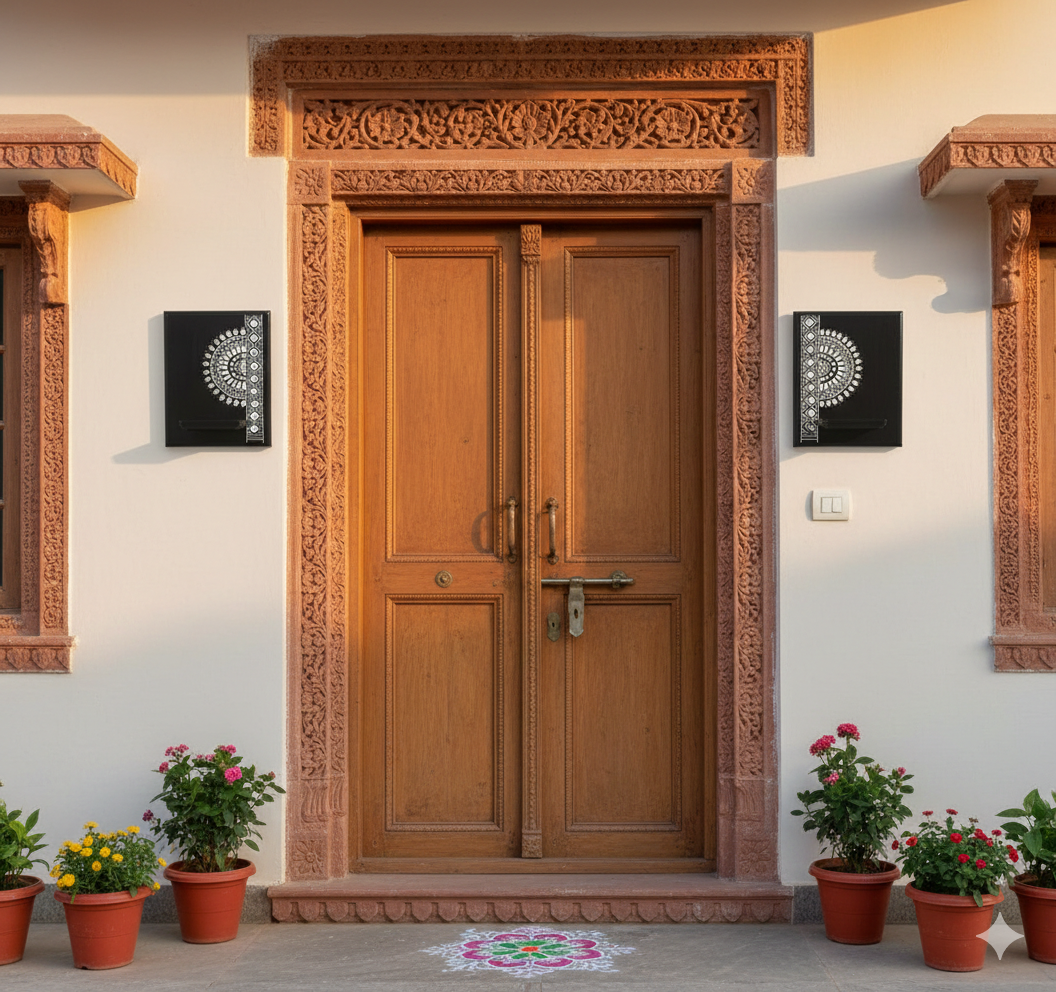 Half Mandala Lippan Art Maadam - Dark Brown - Set Of 2