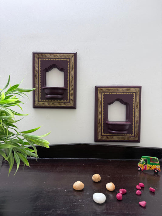 Golden Grids - Classic Burgundy Charm - Set Of 2