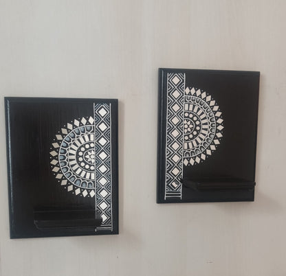 Half Mandala Lippan Art Maadam - Dark Brown - Set Of 2