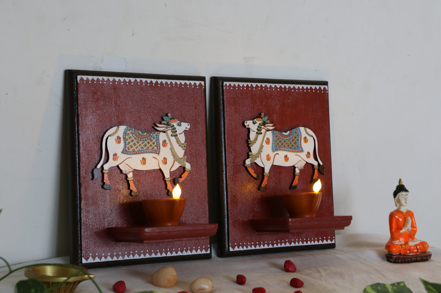 Pichwai Cow - Terracota Red Aura - Set Of 2