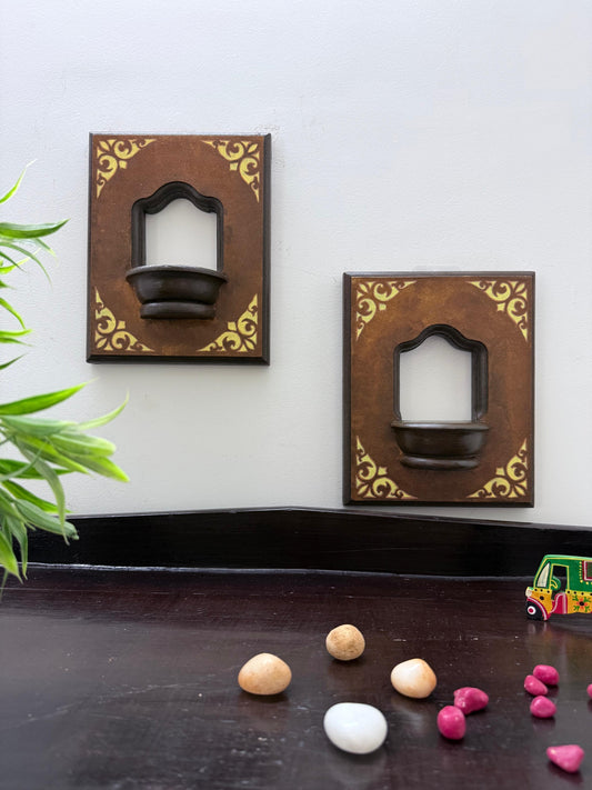 Corner Motifs -Rustic Brown Elegance - Set Of 2