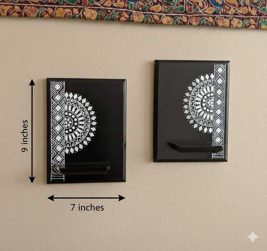 Half Mandala Lippan Art Maadam - Dark Brown - Set Of 2