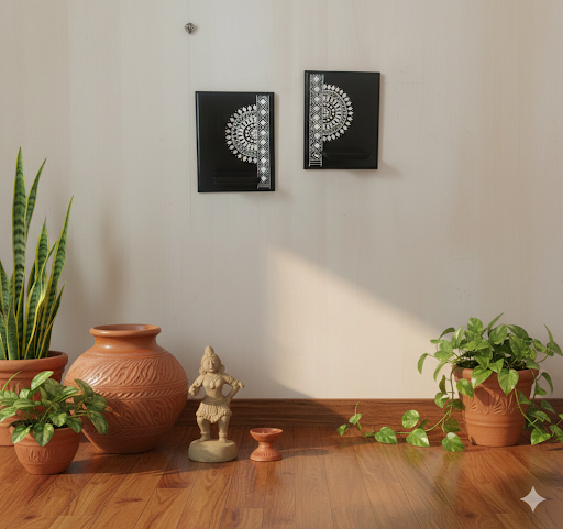 Half Mandala Lippan Art Maadam - Dark Brown - Set Of 2