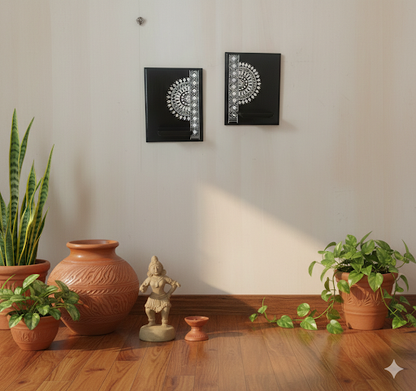 Half Mandala Lippan Art Maadam - Dark Brown - Set Of 2