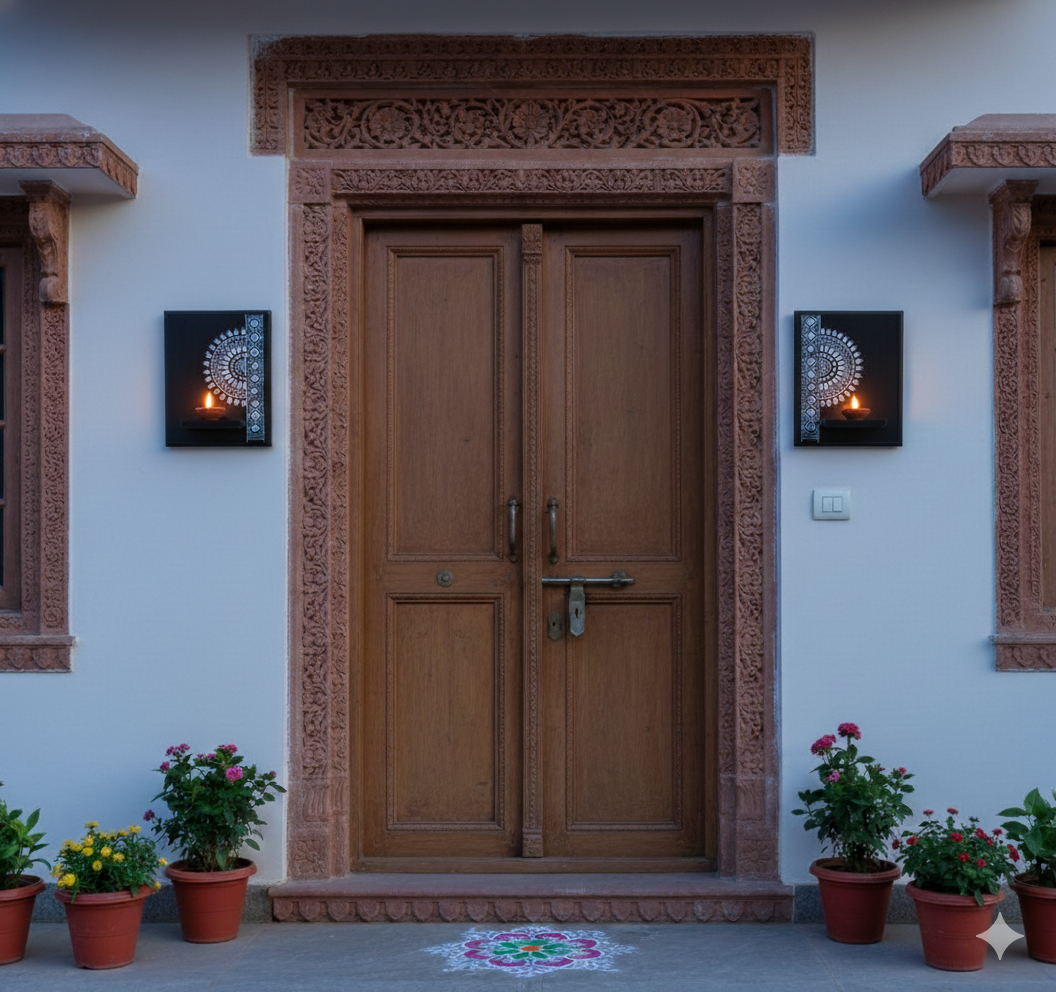 Half Mandala Lippan Art Maadam - Dark Brown - Set Of 2